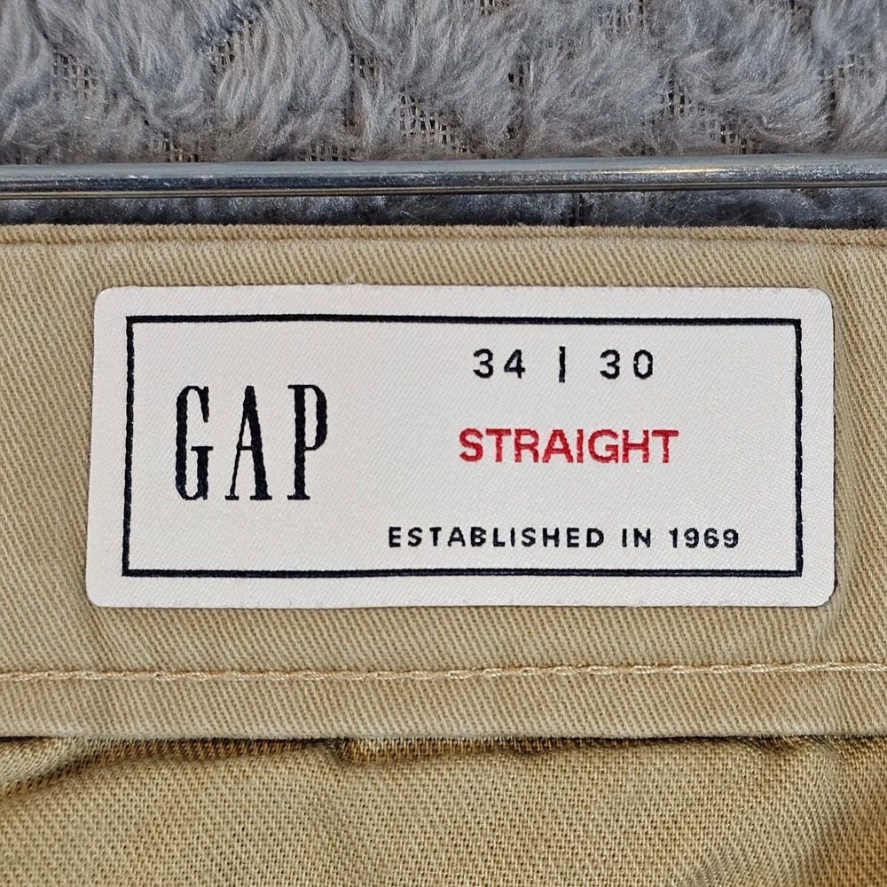 Gap Mens Straight Fit Chinos Khaki Tan Cotton Stretch Pants 34x30 1166 - Picture 8 of 9